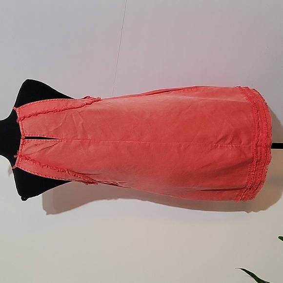 Fate Coral Orange Linen Tencel Blend Mini Dress Fringe Hem Pockets Size Medium - Picture 4 of 6